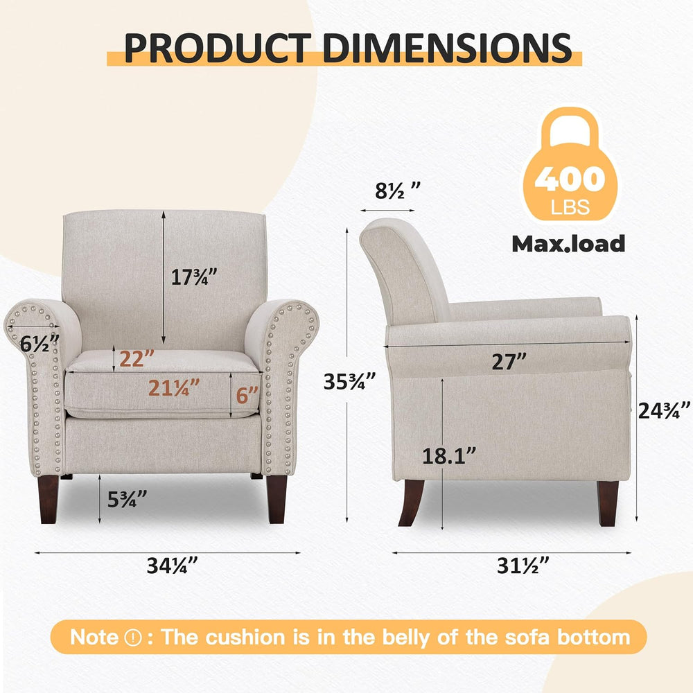 PrimeZone Comfy Accent Chairs Set of 2, Mid-Century Modern Arm Chair, Beige |...