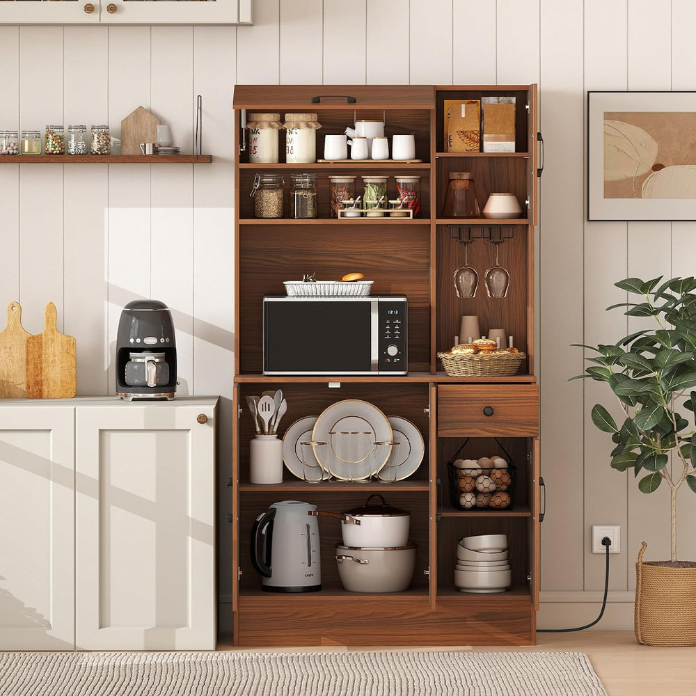 LOKO 66” Tall Pantry with Charging Station, Freestanding Storage Cabinet with...