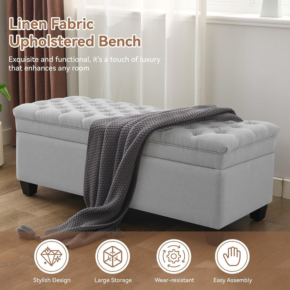 WUTUTUEE 51" Fabric Storage Ottoman Bench, Upholstered Rectangle End of ...