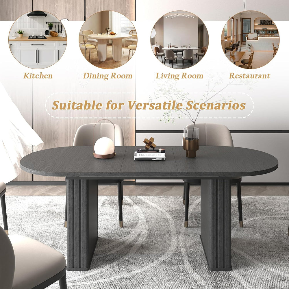 Extendable Dining Table Set of 4, Black Oval Dining Room Table & 4 Black ...