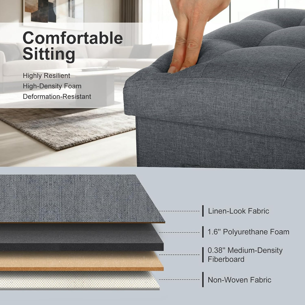 Storage Ottoman, Upgraded 17" High Foot Stools Ottoman for Dorm, Dark Gr...
