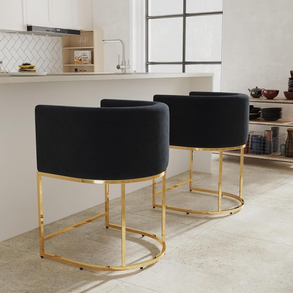 RIVOVA Black Velvet Bar Stools Set of 2, 24" Contemporary Upholstered Fa...