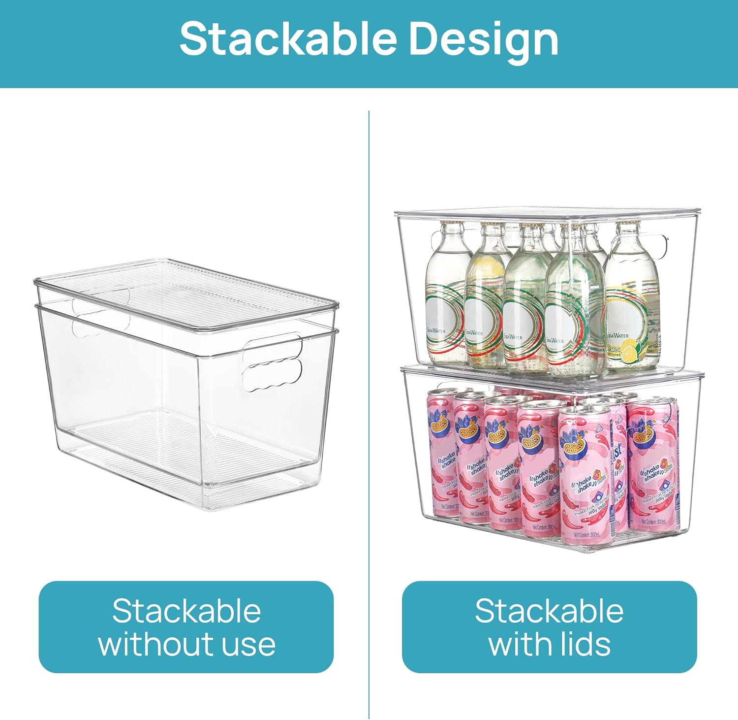 Vtopmart 8 Pack Clear Stackable Storage Bins with Lids,XLarge Plastic Containers with Handle for Pantry Organizer and Storage,Perfect for Kitchen,Fridge,Cabinet, Closet,Bathroom Organization