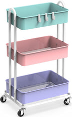 Simple Houseware 3-Tier Heavy Duty Metal Utility Rolling Cart, Multicolor