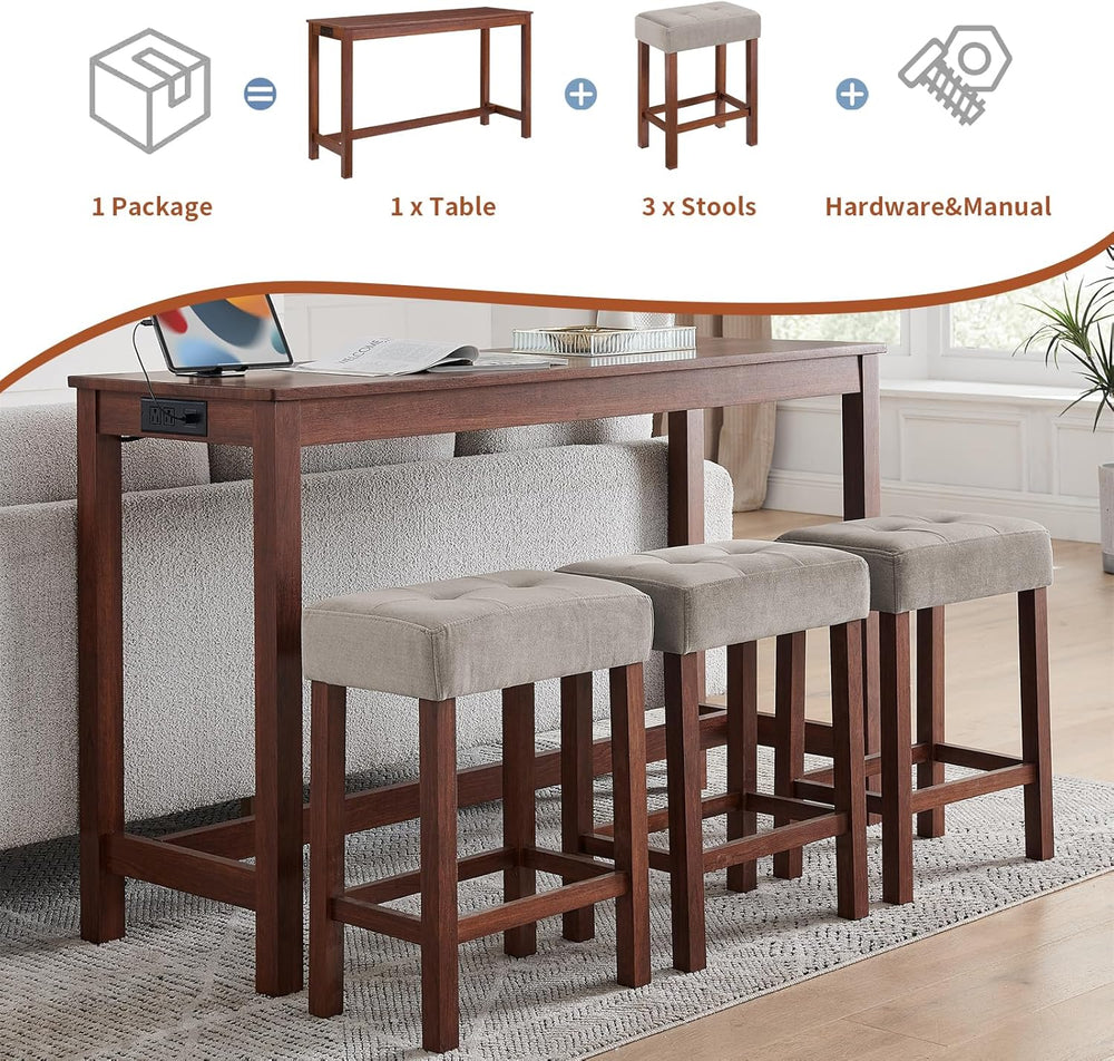59" Dining Bar Table Set with Power Outlet, Behind Couch Sofa Table with...