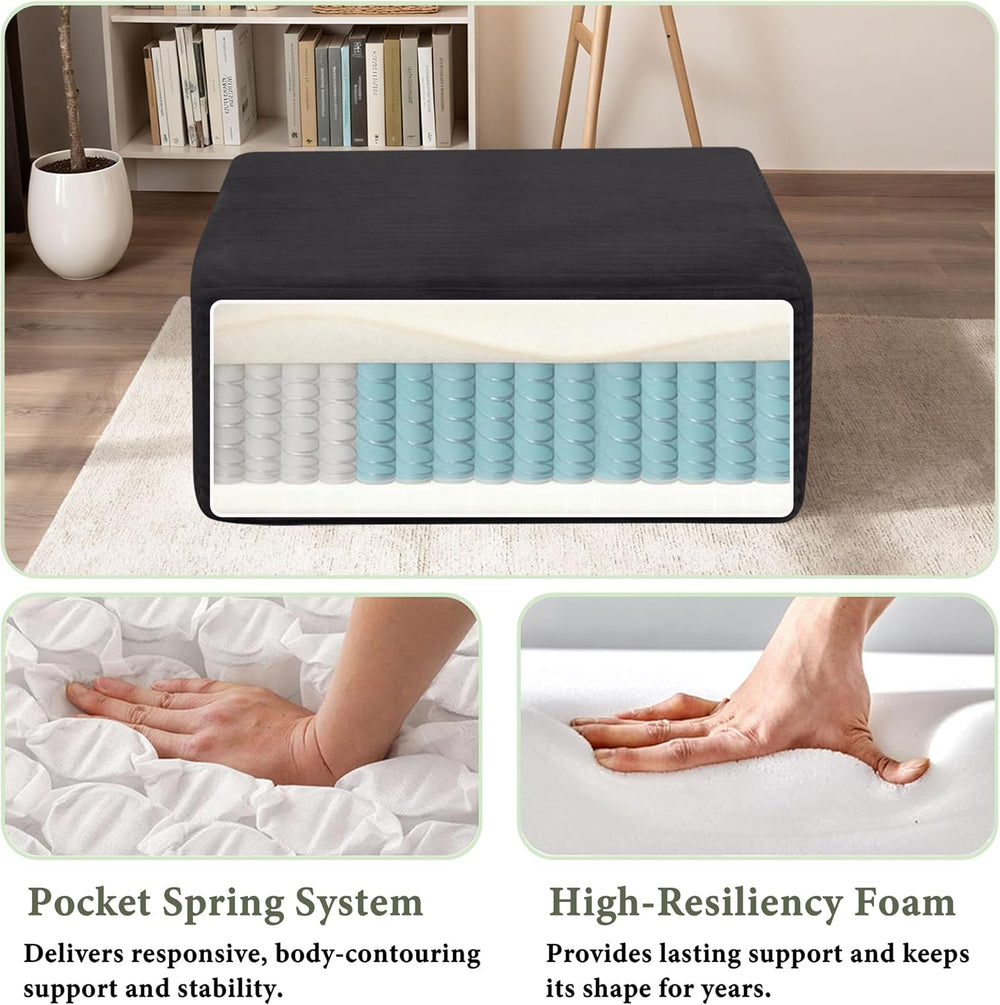 POEM PANDA 37" Modular Sofa Ottoman, Foot Expansion Stool, Black | Plush...