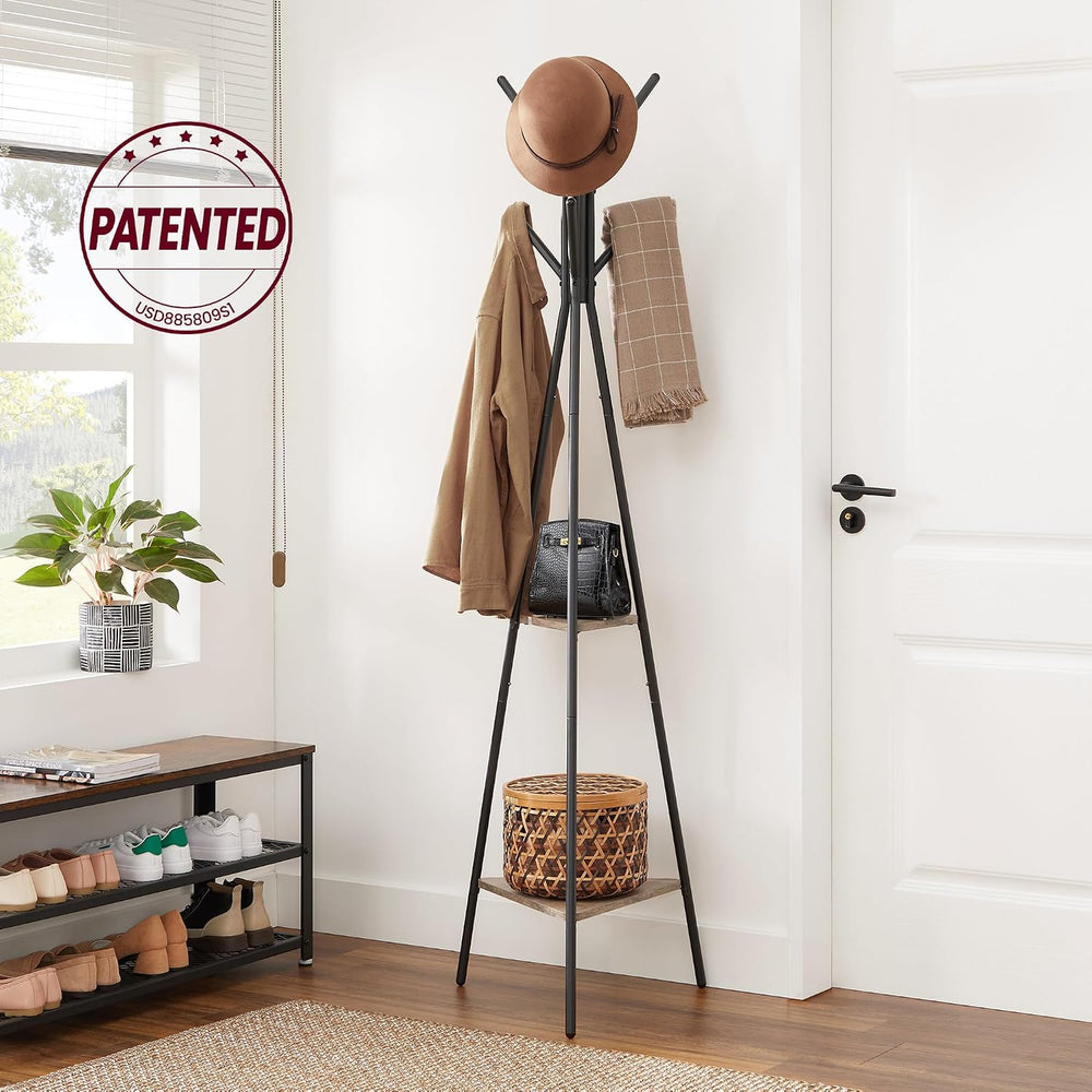 VASAGLE Coat Rack Freestanding, Hall Tree with 2 Shelves
