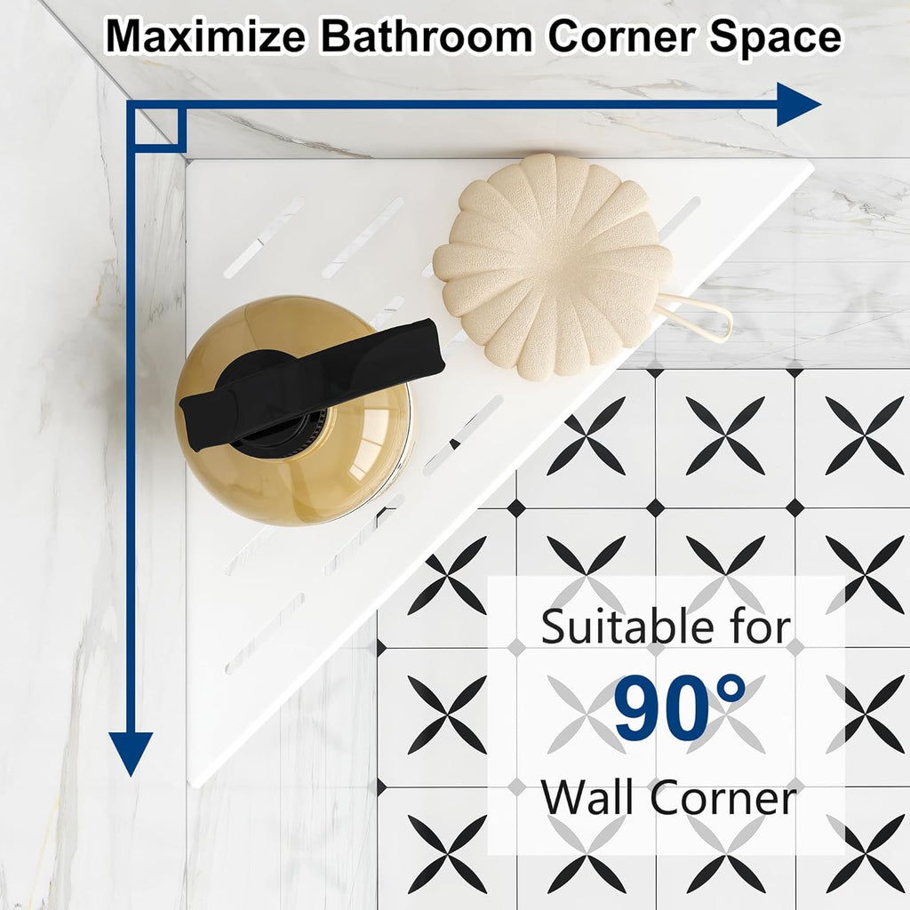 Corner Shower Shelves, 10” Recessed Tile Shower Shelf, 304 Stainless Steel Grout in Corner Tile Shower Shelves, No Drilling, Matte White, 2 Pack