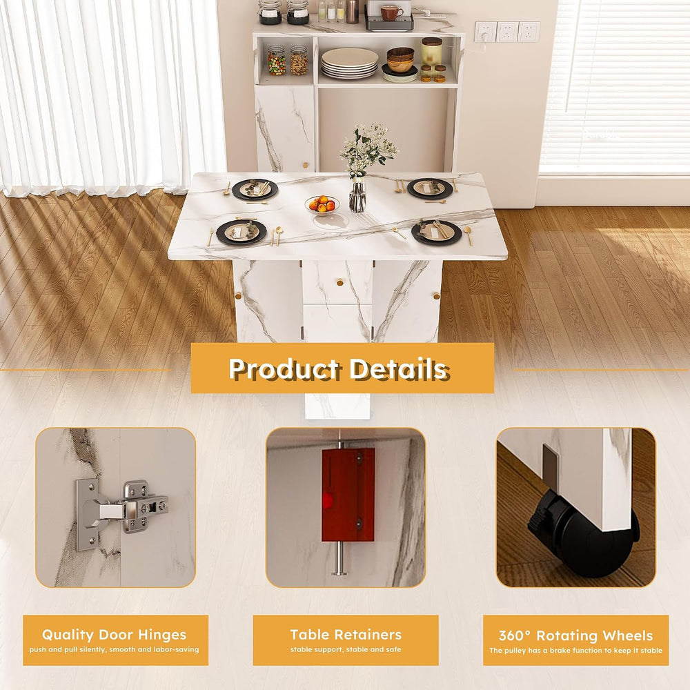 Multifunctional Folding Dining Table with Wall-Mounted Sideboard & Storag...