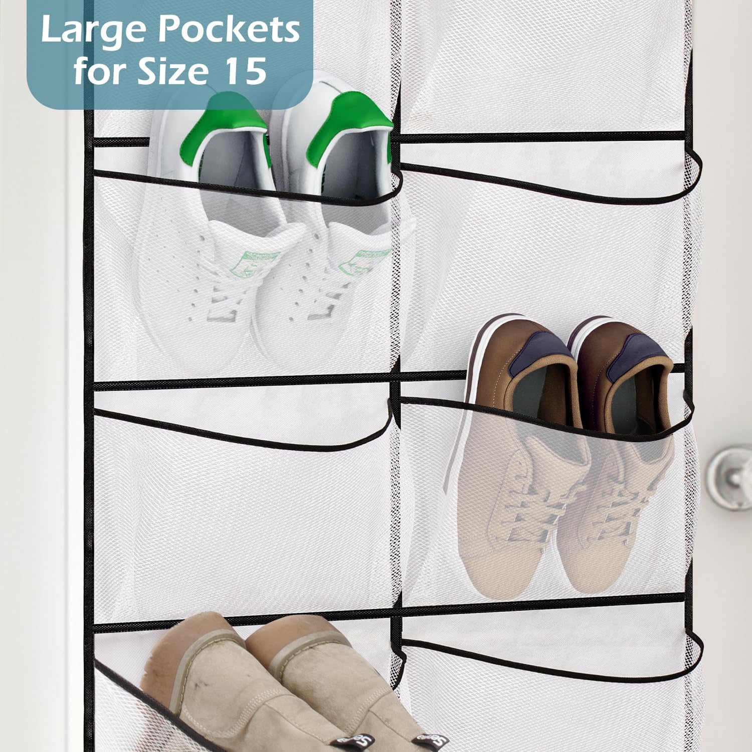 Over The Door Shoe Organizer 12 Large Mesh Pockets Boots Hanging Storage Shoe Rack for Closet White