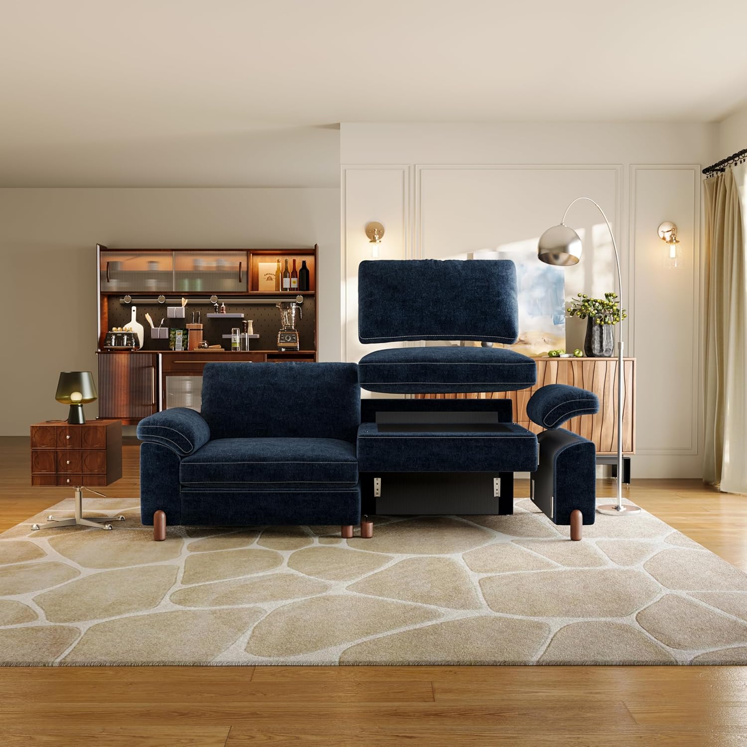 Cloud Couch Sectional, 6 Seater with Console, Chenille in Navy Blue | Detachable and Washable Cover, Sectional Sofas for Living Room, Deep Seat Wide Couch with Chaise, Storage Ottoman