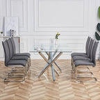 AZmac Modern Leather Dining Chairs Set of 6,Armless Kitchen Chairs,Dining Room Chairs with Upholstered Padded Seat and Sturdy Chrome Legs for Dining Room,Kitchen (Set of 6, Grey+PU Leather)