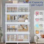 250Gal Stackable Storage Bins with Lid, 1000Qt Extra Large Collapsible Storage Box with Wheels, Dividers, Folding Plastic Cabinet Closet Organizers for Home Kitchen Office Dorm, 5Pack White