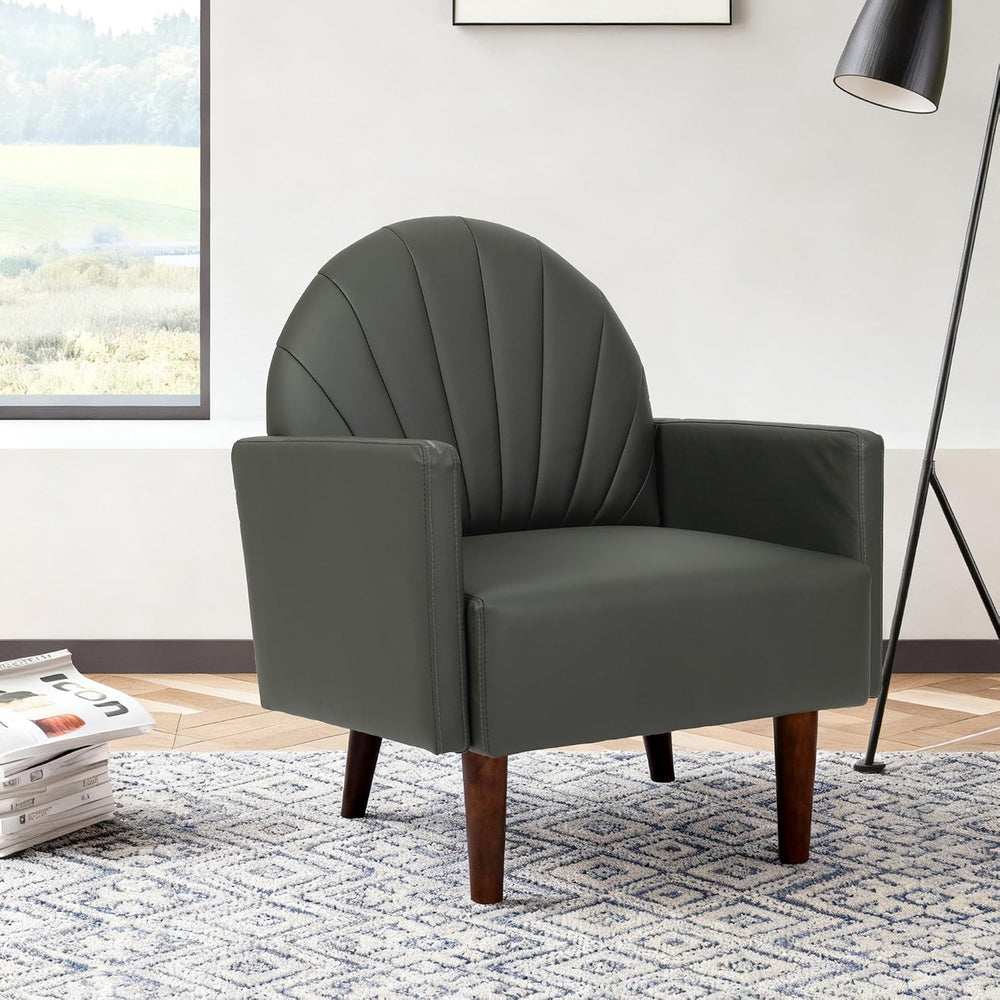 Modern Upholstered Single Sofa Chair，PU Leather Armchair Vanity Chair Shell B...