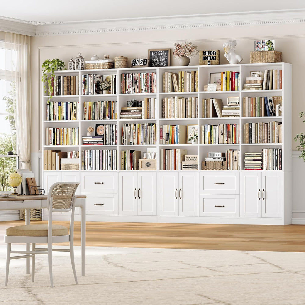 HOSTACK 71" Tall Triple Wide Bookshelf with Storage Drawers & Doors,...