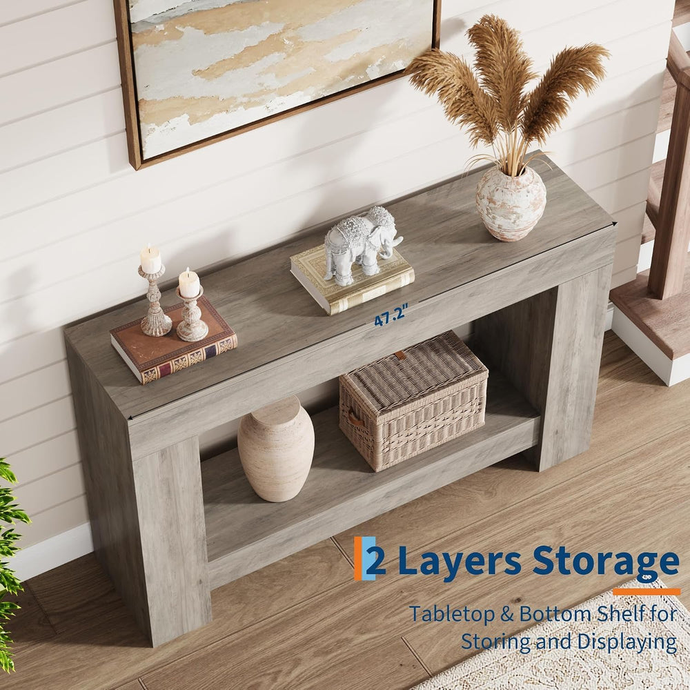 Garvee 47" Farmhouse 2-Tier Console Table for Entryway, Grey | Sofa Tabl...