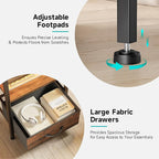 Night Stand Bedside Table Bedroom - Nightstand with Charging Station & LED Light Strip, Bed Side End Table with Storage Shelf & 3 Fabric Drawers, U-S-B Ports & AC Outlets, Rustic Brown