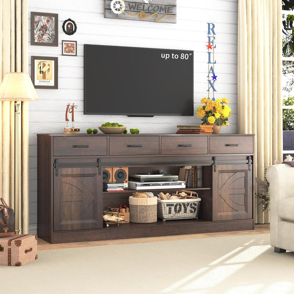 70” Large Buffet Sideboard Cabinet w/4 Drawer,Farmhouse Coffee Bar Cabinet Bu...