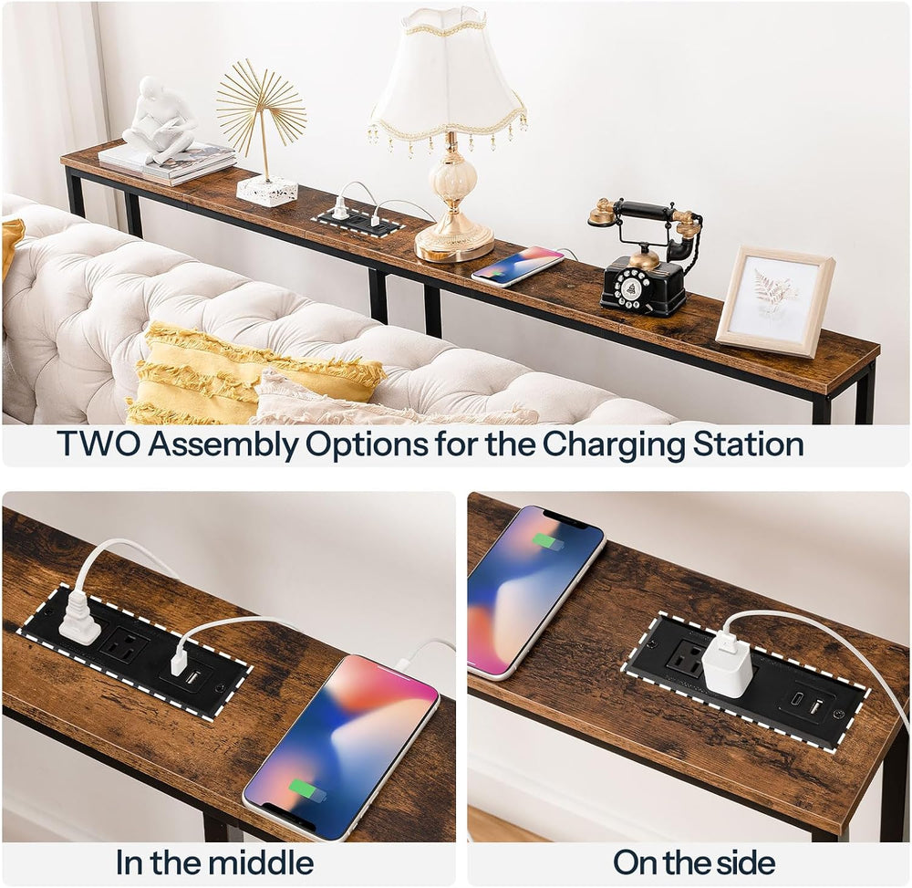 HOOBRO 63" Narrow Console Table with Charging Station, 5.9" Slim So...
