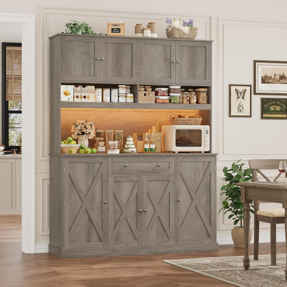 HIFIT 72.8” Tall Kitchen Pantry Cabinet with LED & Charging Station, 55” ...