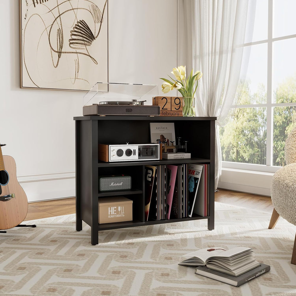 Record Player Stand, Turntable Stand with 4 Cabinet up to 220 Albums,Black | ...