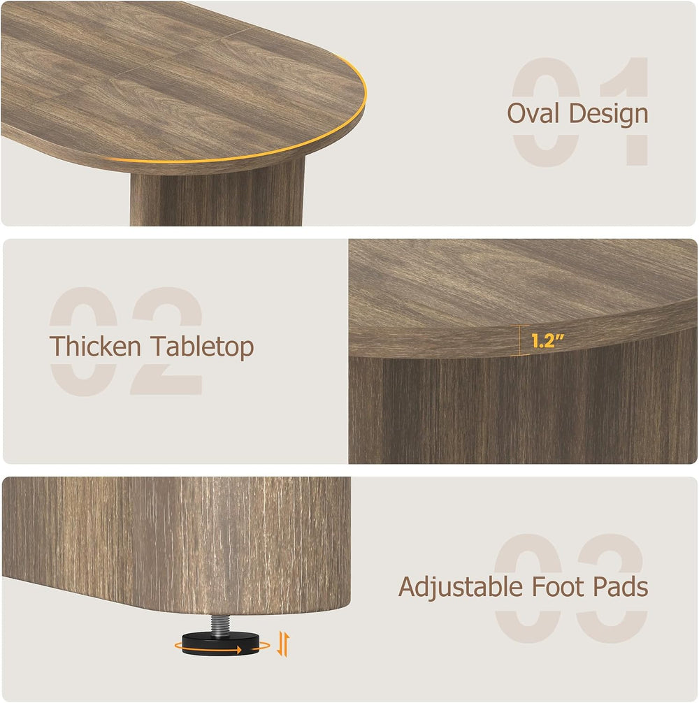 Oval Dining Table for 4-6 People, 63" Modern Kitchen Table with Thick St...