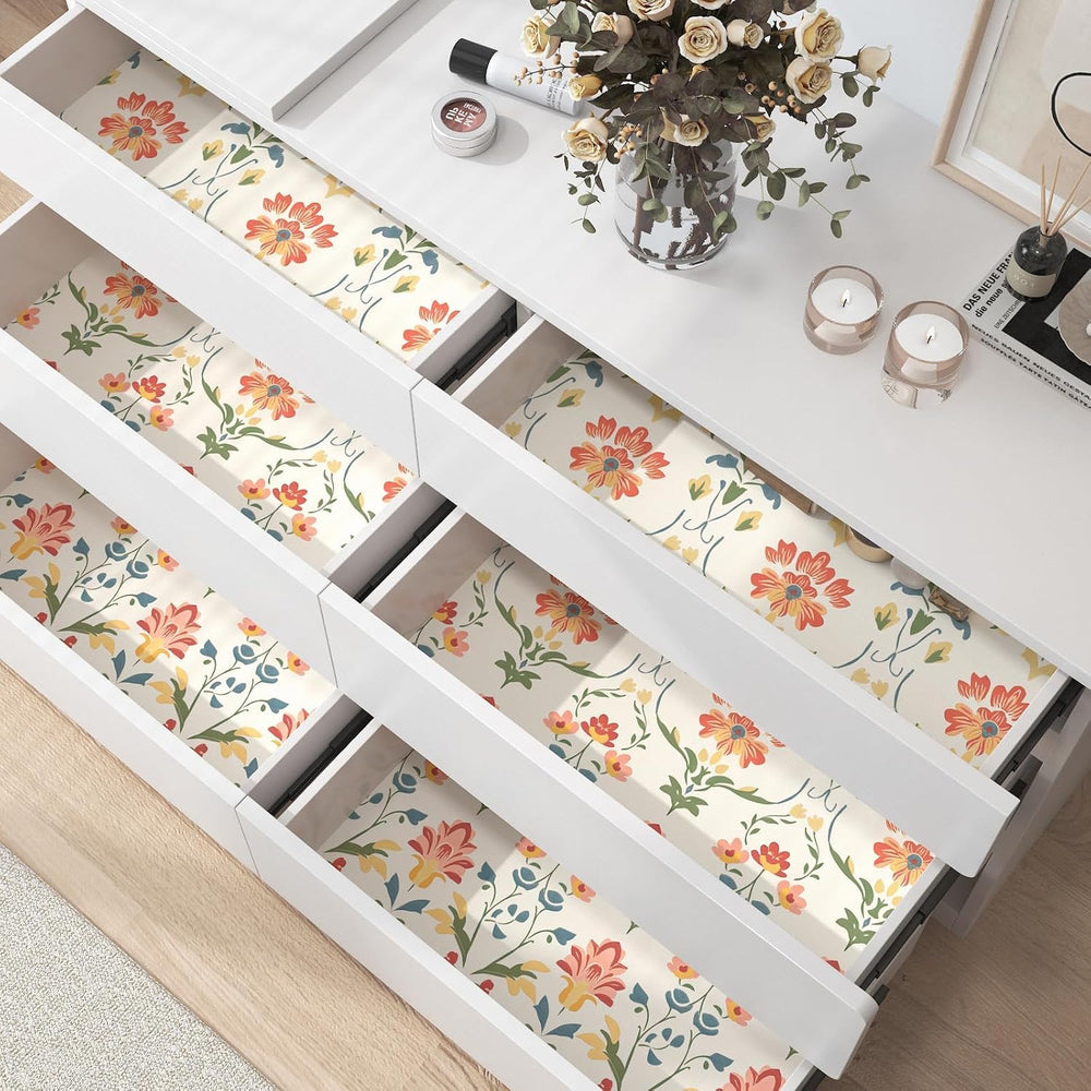 Vintage Cream Folk Art Floral Peel and Stick Wallpaper 17.5" x 197"