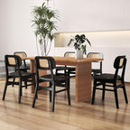 Black Dining Chairs Set of 6 Faux Leather Dining Room Chairs with Rattan Back Farmhouse Kitchen Chairs Wooden Side Chairs