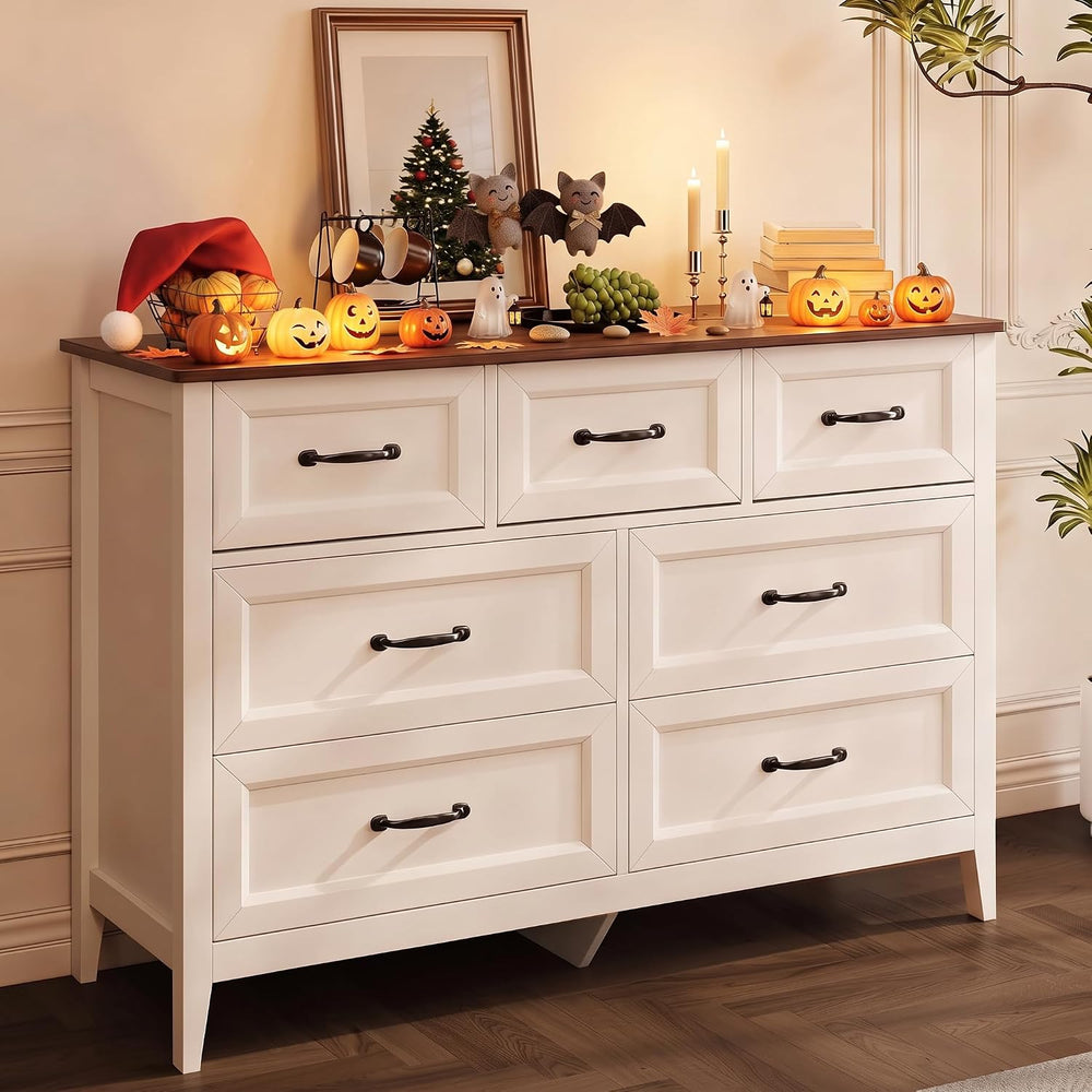 Gizoon Farmhouse 7 Drawers Dresser, White Chest of Drawers