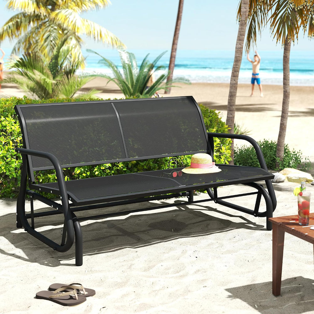 KROFEM Outdoor Glider Bench, Glider Bench for Outside Patio, Black | High Bac...