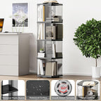 4 Tier Rotating Bookshelf, Small Corner Bookshelf for Small Space, 360 Display Floor Standing Bookcase, Lazy Susan Plastic Narrow Book Organizer Shelf for Bedroom, Living Room, Rectangular