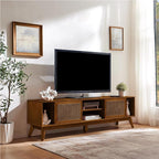 LKTART 68 Inch Mid Century Modern TV Stand with Rattan Doors,MCM Entertainment Center Media Console for 60/65/70/75 inch TVs,Long Boho Television Stand for Living Room,Light Walnut