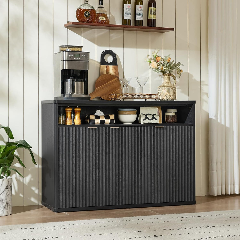 LEYAOYAO Fluted Buffet Cabinet with Storage, 45" Wide Wood Sideboard Cre...