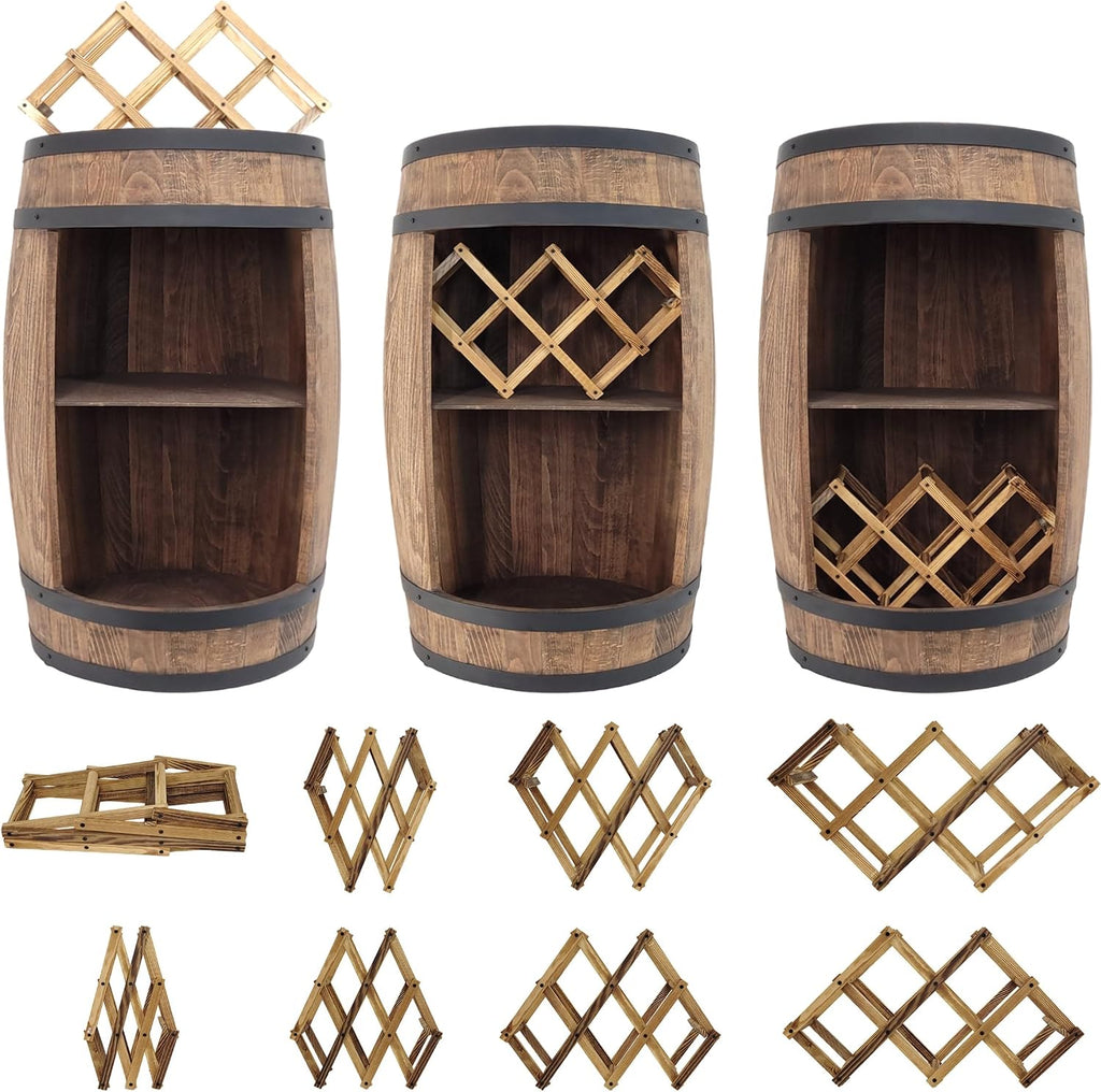 Fassbar L.E.D. with Wine Holder Wine Rack - Wooden Barrel Home Bar 80 cm Rustic Decorative Bar Cabinet Wine Stand - Barrel Beer Wine Bottle Stand - Bar Whisky Gift (Dark Brown)