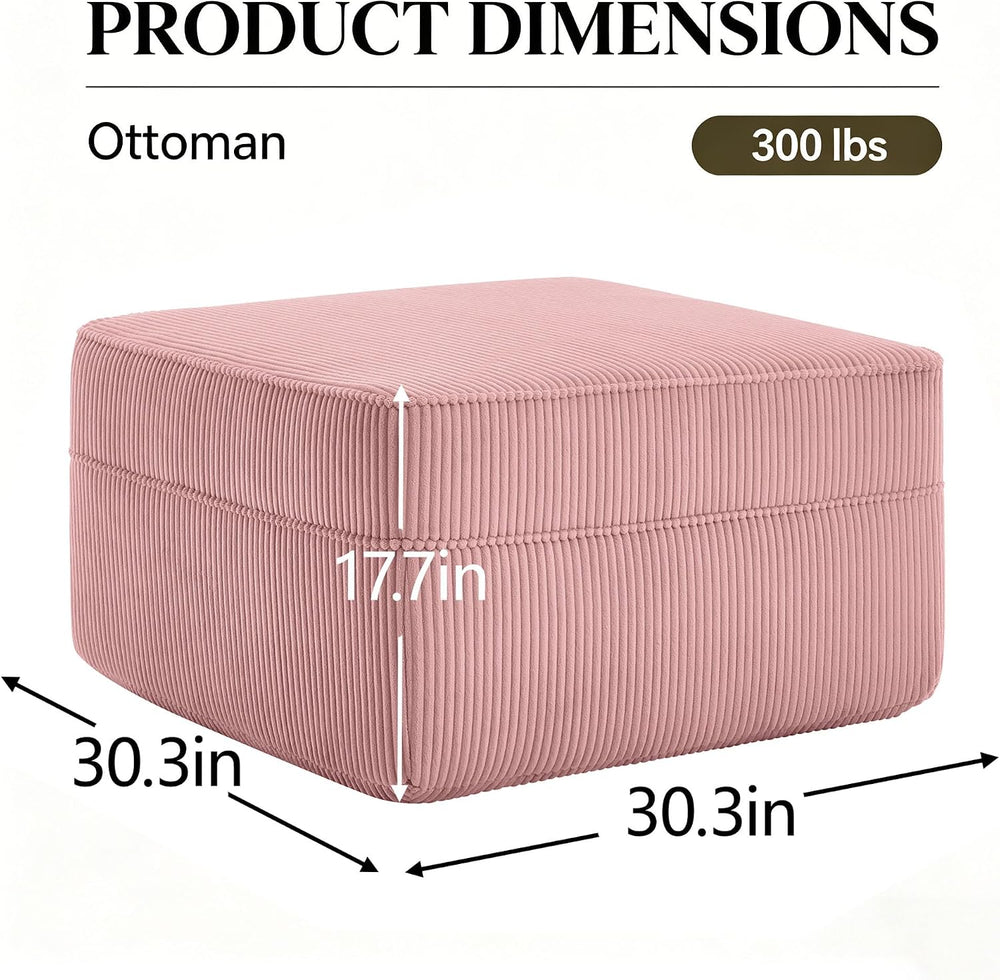 Corduroy Ottoman 30.3 Inch - No Assembly Needed Foot Rest Stool, Plush Sag-Fr...