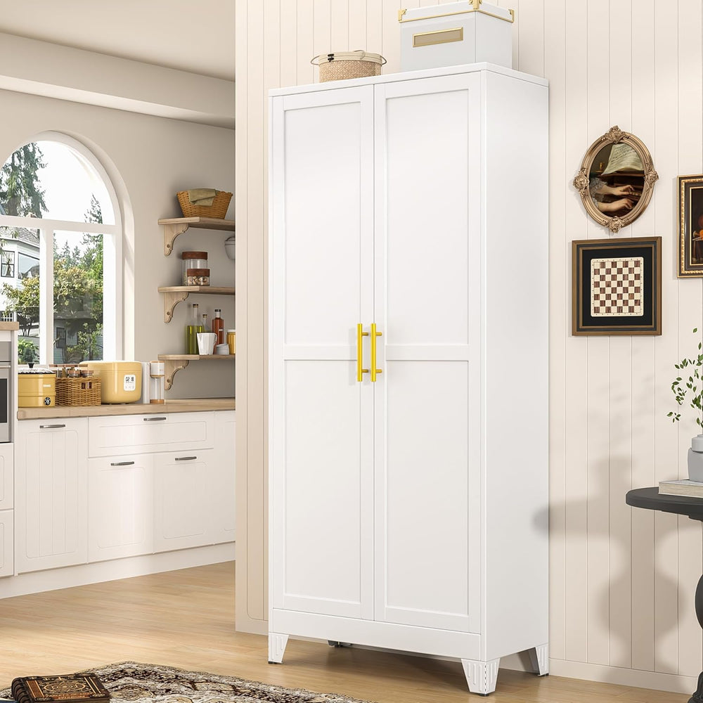 PAOFIN 71" Tall Metal Pantry Storage Cabinet with Doors and 4 Adjustable...