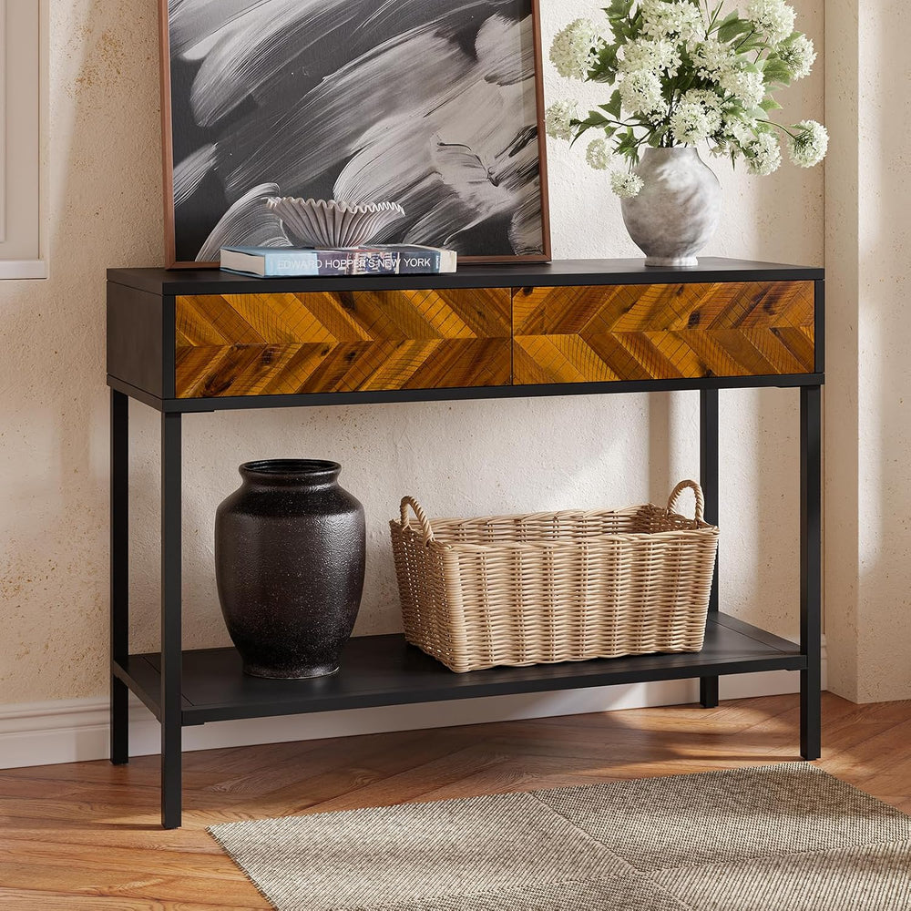 Bme Vivian Console Table with 2 Drawers, Solid Acacia Wood Entryway Table, Ru...