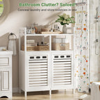 Homykic Tilt Out Laundry Hamper Cabinet, Bamboo Double Laundry Hamper with 2 Removable Laundry Baskets, 20 Gal Laundry Sorter Organizer with Shelf for Dirty Clothes, Bathroom, Laundry Room, White
