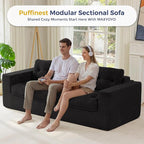MAXYOYO 79" Loveseat Sofa Couch for Small Spaces, Upholstered Boneless Cloud Couch for Apartment Bedroom, 2-Seater Love Seat Floor Modern Sofa with Pillows, No Assembly Required, Black