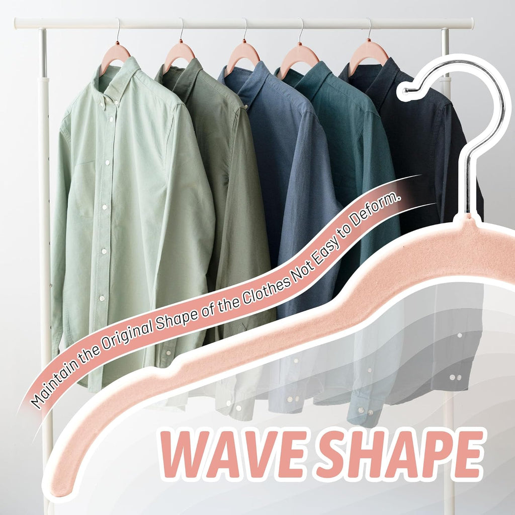 Premium Velvet Shirt Hangers 50 Pack, Non-Slip 360° Swivel Hook Space-Saving Felt Hanger, Slim Flocked Hangers for Blouses, Strappy Dresses, Tank Tops(Pink)