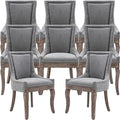 Dining Chairs Set of 8, Kitchen & Dining Room Chairs, Fabric Upholstered Dinning Chairs, Sillas De Comedor, Nailhead Trim, Wood Legs (Grey, 8 Pcs)