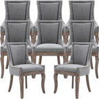 Dining Chairs Set of 8, Kitchen & Dining Room Chairs, Fabric Upholstered Dinning Chairs, Sillas De Comedor, Nailhead Trim, Wood Legs (Grey, 8 Pcs)