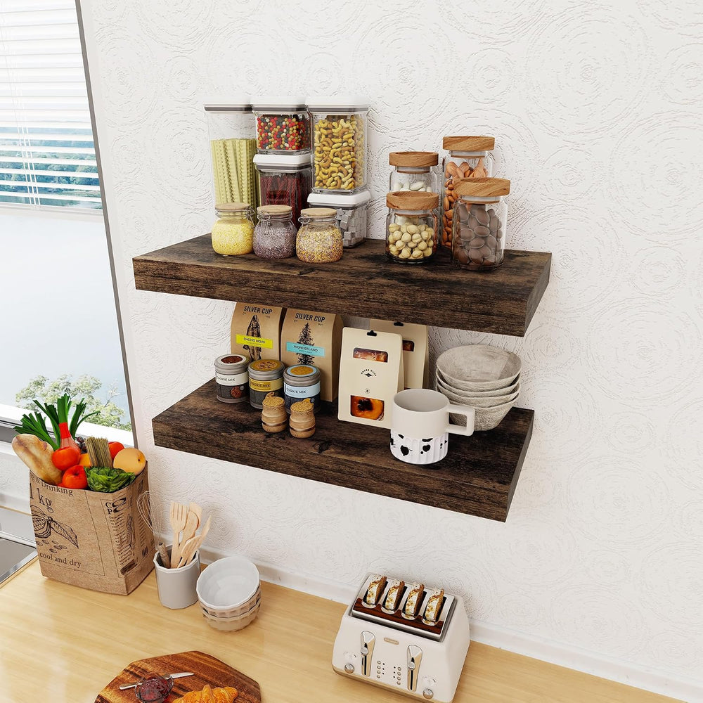 12 Inch Deep Floating Shelves, 24 x 12 Floating Shelf for Books, Rustic Wood ...