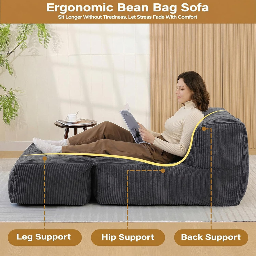 Big Bean Bag Chair for Adults, 66.9"x31.5" Lounger Large Bean Bag Sofa, Memory Foam Filled Beanbag Chair for Living Room, Bedroom, Balcony - Ergonomic Support & Premium Comfort (Darkgrey)