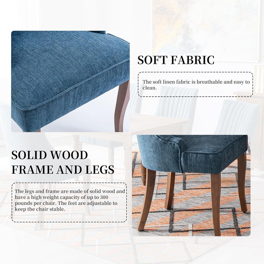 2-Piece Solid Wood Dining Chair Set, Linen Upholstered Seats with High-Resili...