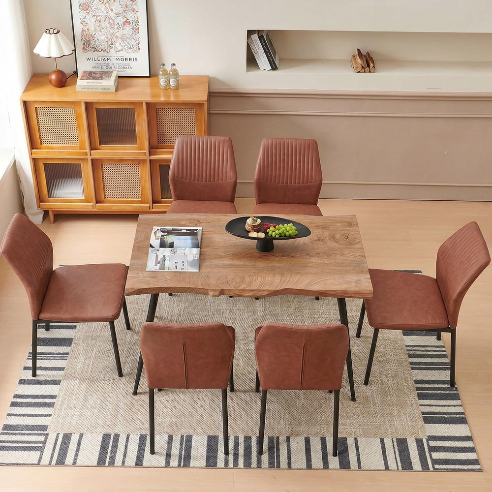 Dining Chairs Set of 6, Brown PU Leather Dining Chairs, Comfortable Upholster...