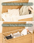 Laundry Hamper with Lid Laundry Basket 132 L (35 Gal) Wicker Clothes Hamper, Handwoven Rattan Hamper with Handles and 4 Removable Liner Bags, 6 Mesh Bags for Laundry Bedroom Natural