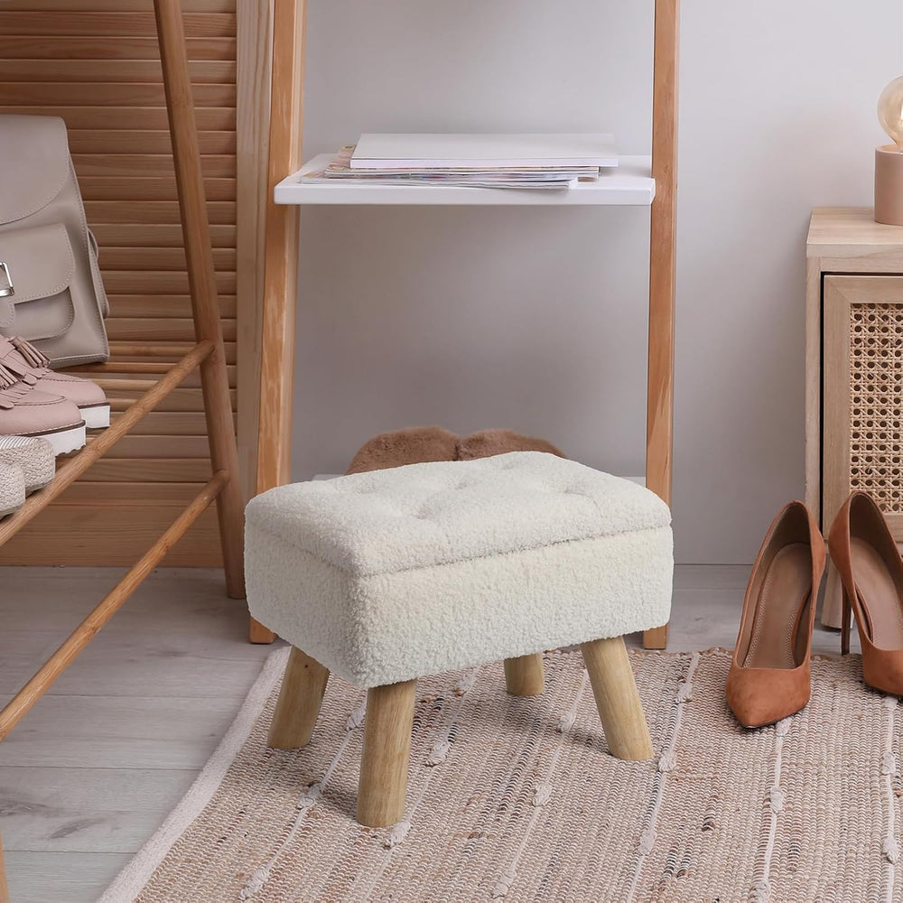 OGEMXU Storage Ottoman, Small Foot Stool Ottoman with Storage, Boucle Teddy V...