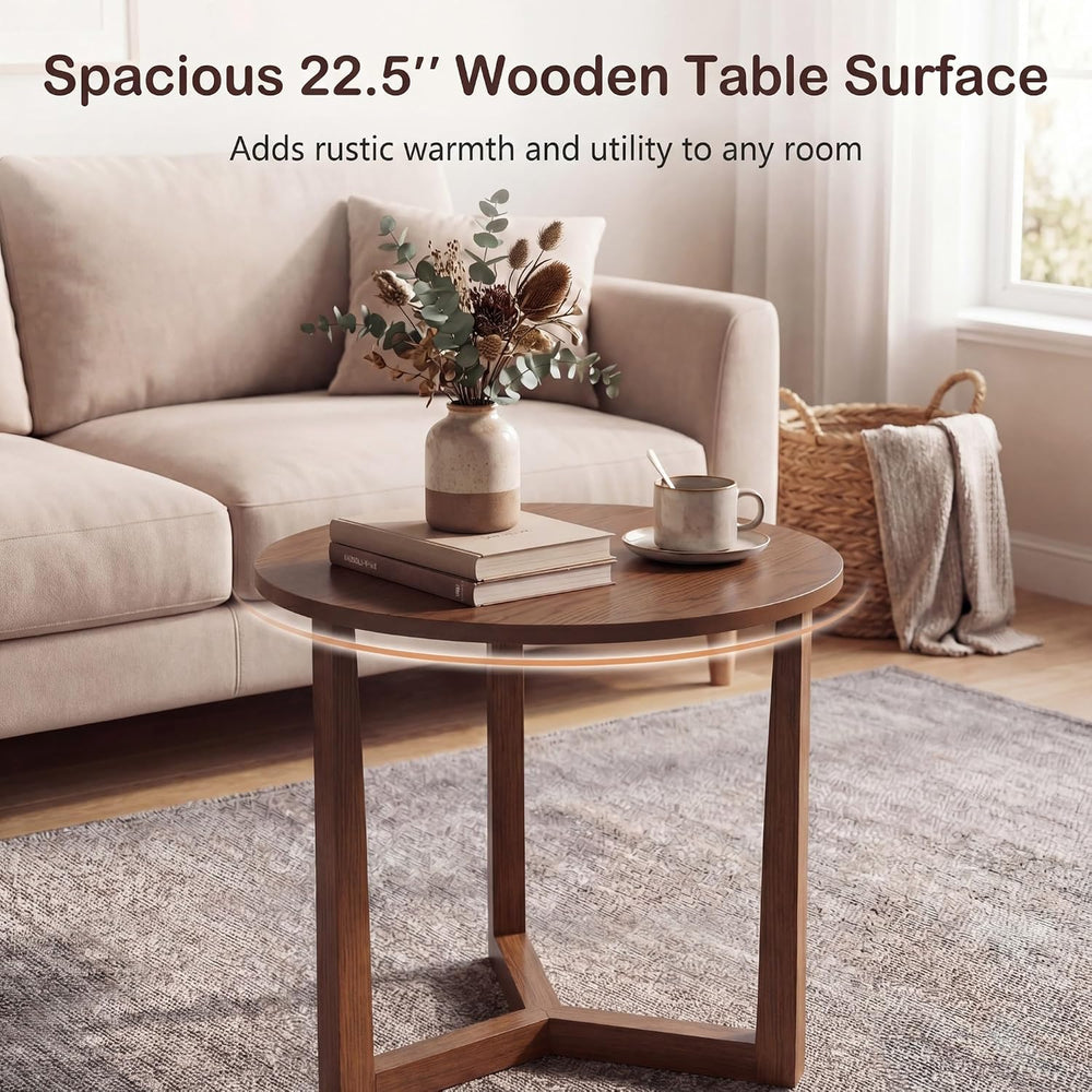 Tangkula Farmhouse Side Table, 22.5” Round End Table with Solid Rubber Wood L...