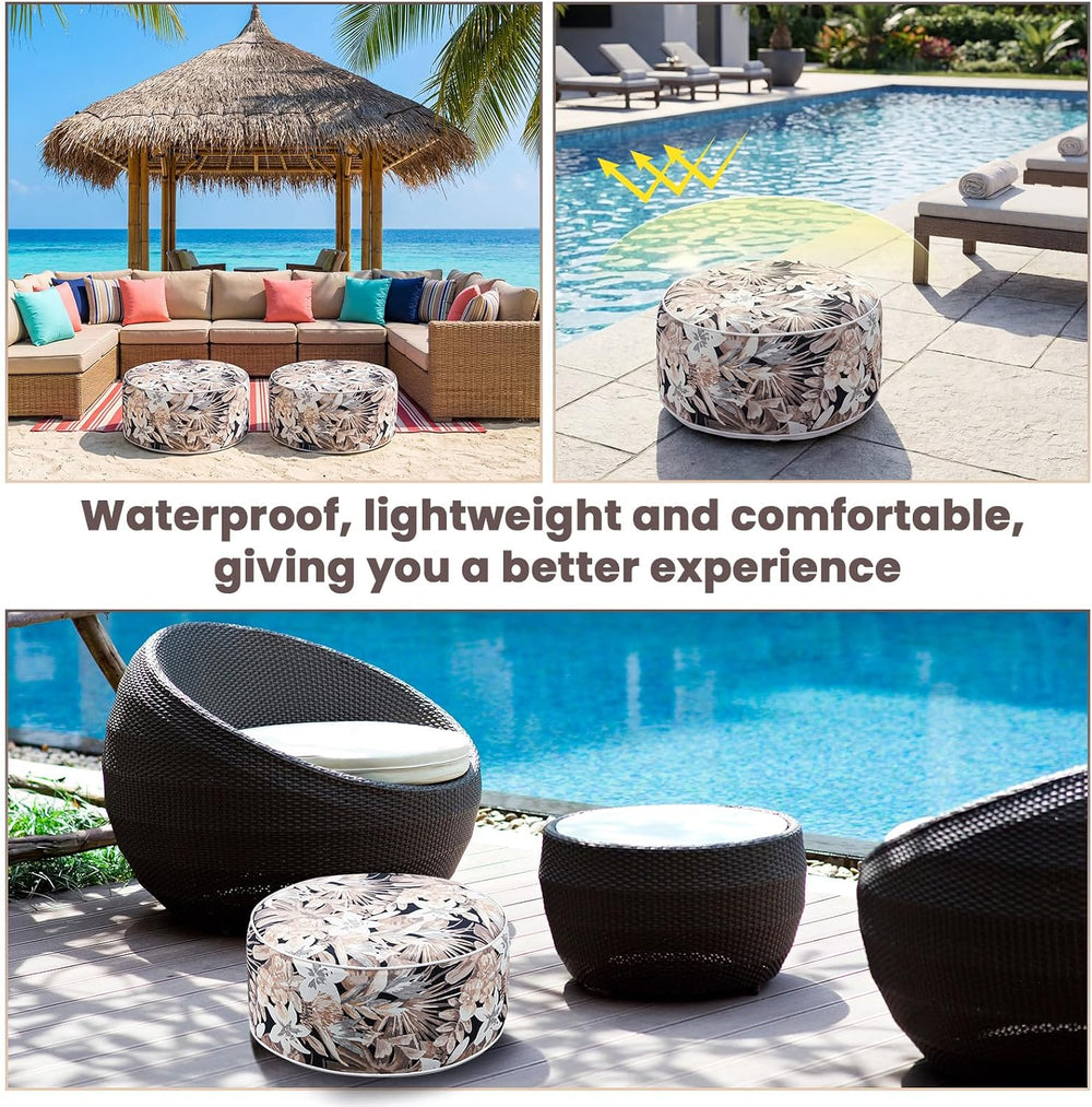 Cinnvoice 2 Pcs Inflatable Outdoor Ottoman Pouf Waterproof Round Footrest wit...